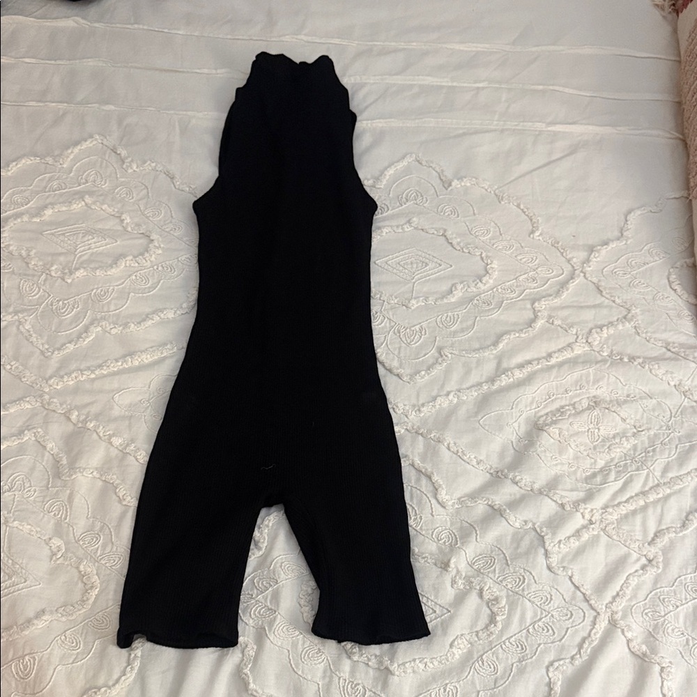 Fashion Nova Black Sleeveless Ribbed Bodysuit Jumpsuit